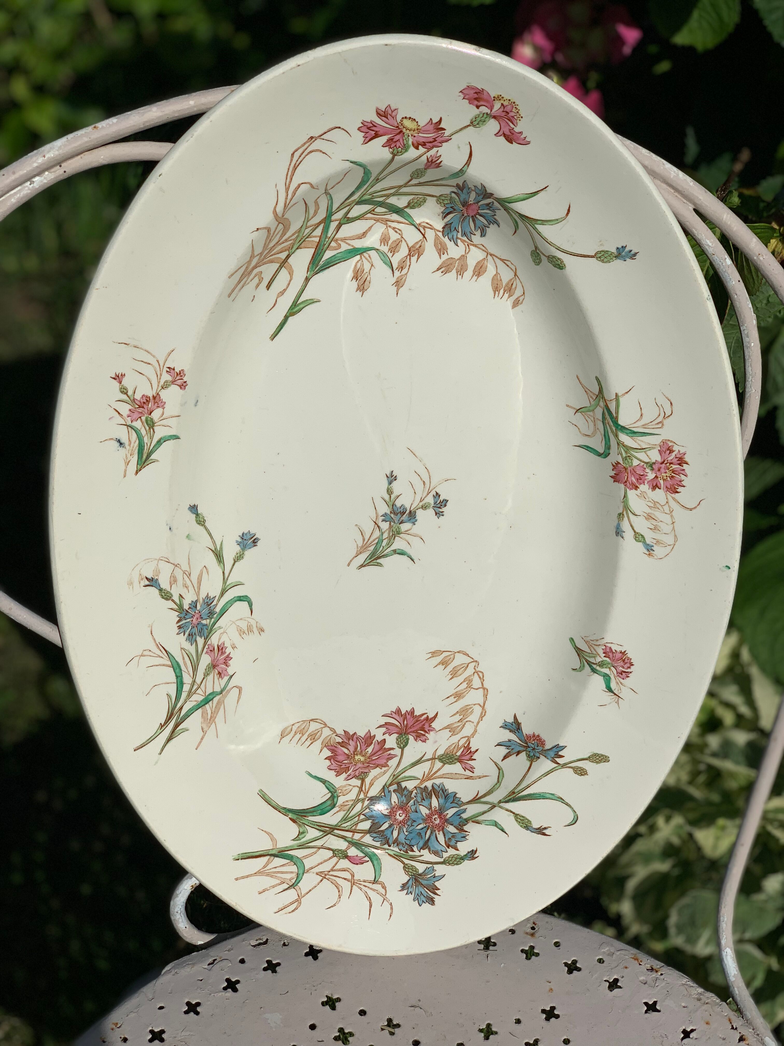 Old dish, earthenware, blueberry service Keller and Guérin Lunéville, Terre de Fer