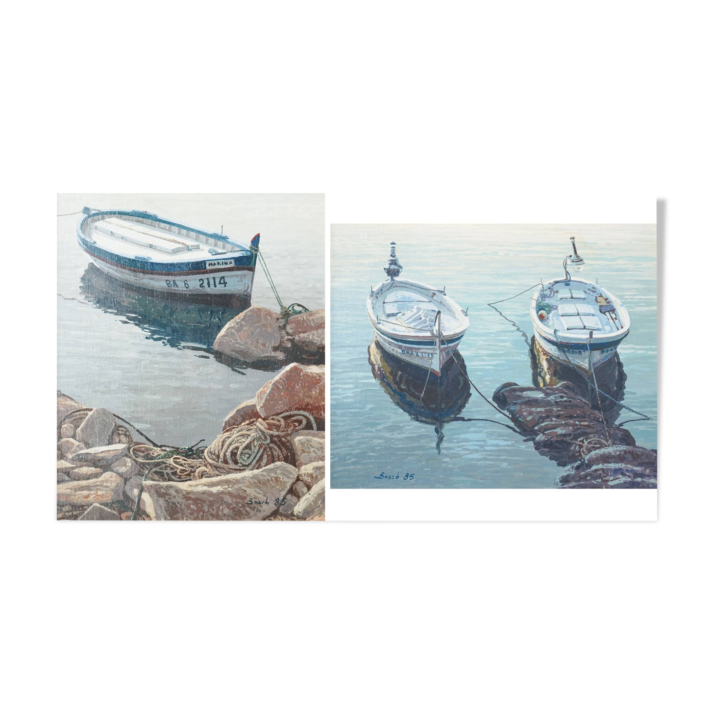 Two Framed Studies of Fishing Boats - Signed Bosch