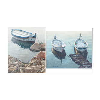 Two Framed Studies of Fishing Boats - Signed Bosch