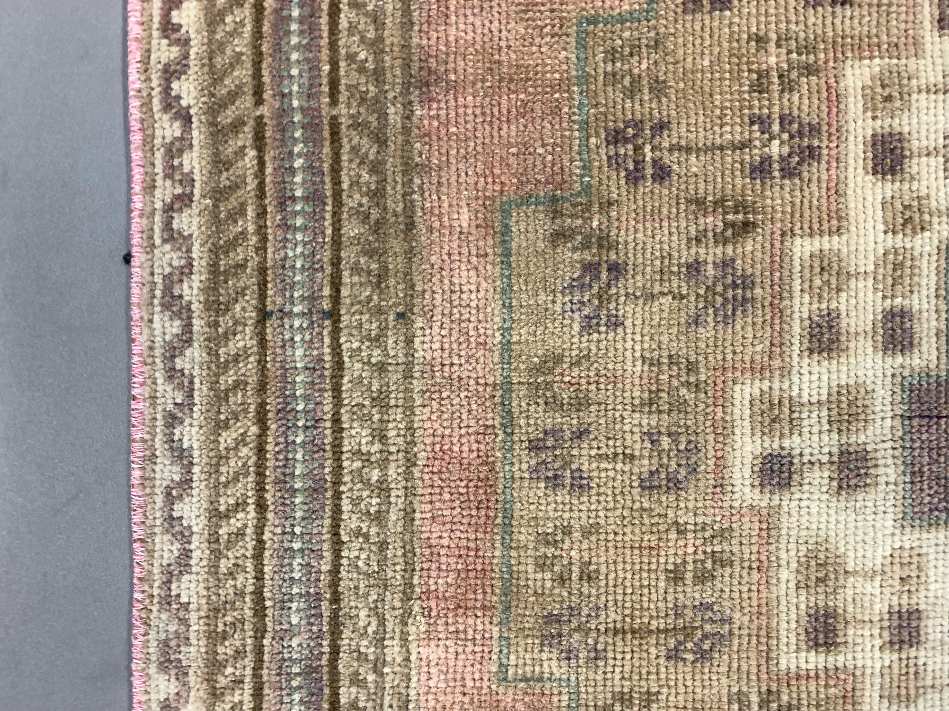 Turkish rug 266x91 cm wool vintage shabby chic runner green, beige