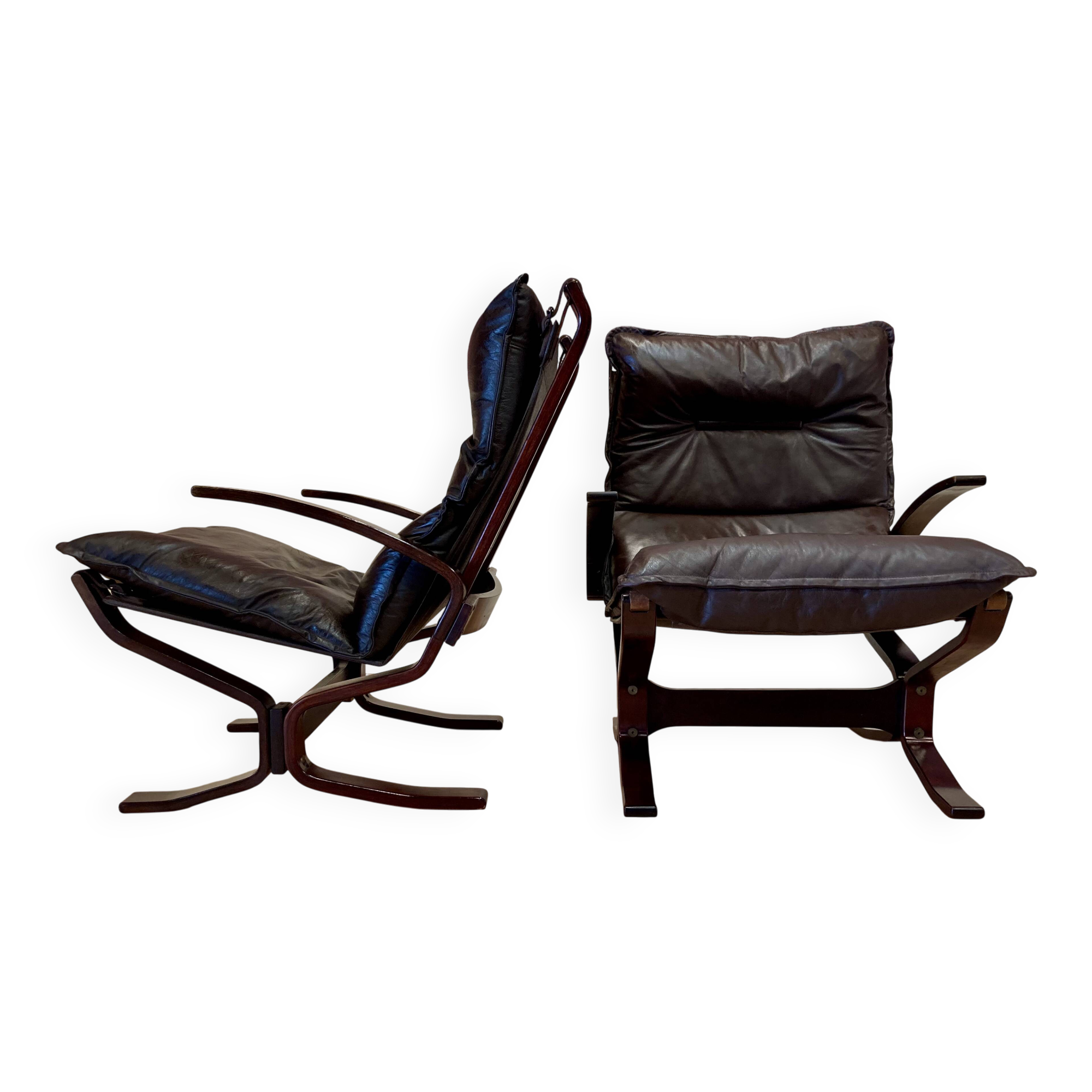 Duo de fauteuils cuir "design scandinave" 1950 "Ingmar Relling".