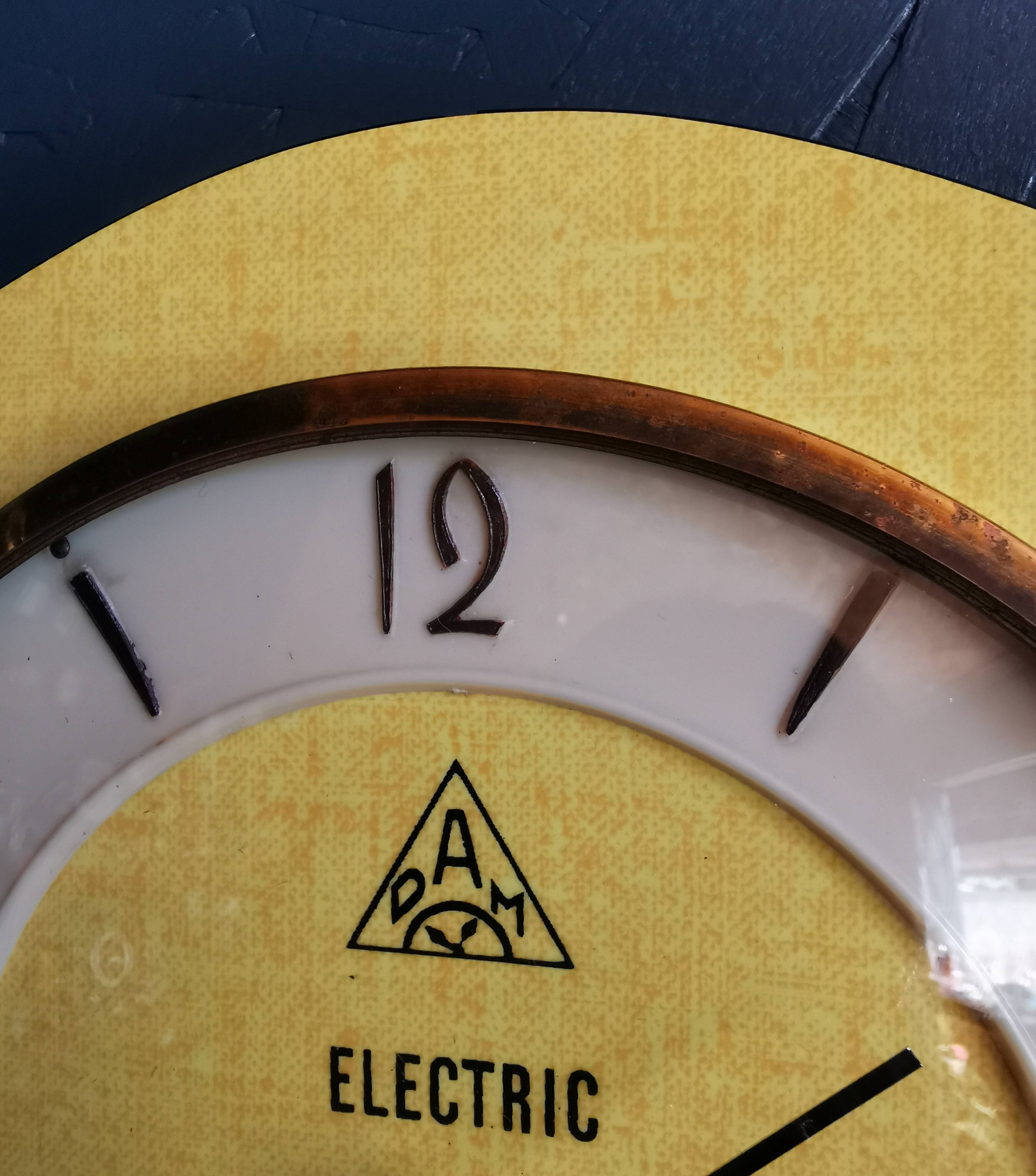 Vintage formica clock silent wall clock 60s "DAM electric yellow black"