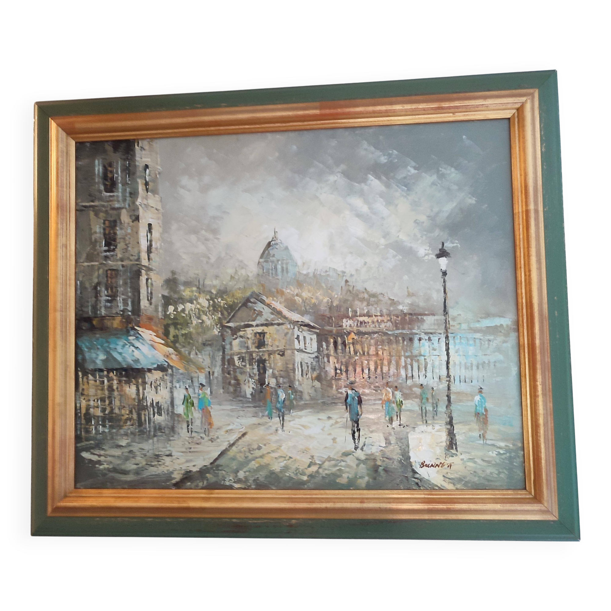 Description superb painting representing the place du tertre in Paris signed caroline burnett