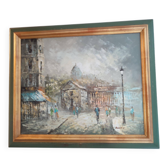 Description superb painting representing the place du tertre in Paris signed caroline burnett