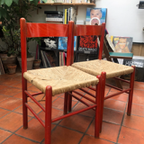Pair of brutalist straw chairs