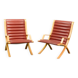 Padded Red Leather High Back AX Lounge Chairs by Hvidt and Molgaard Nielsen