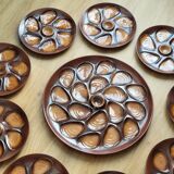 Vintage oyster service Salins earthenware France 9 plates and dish