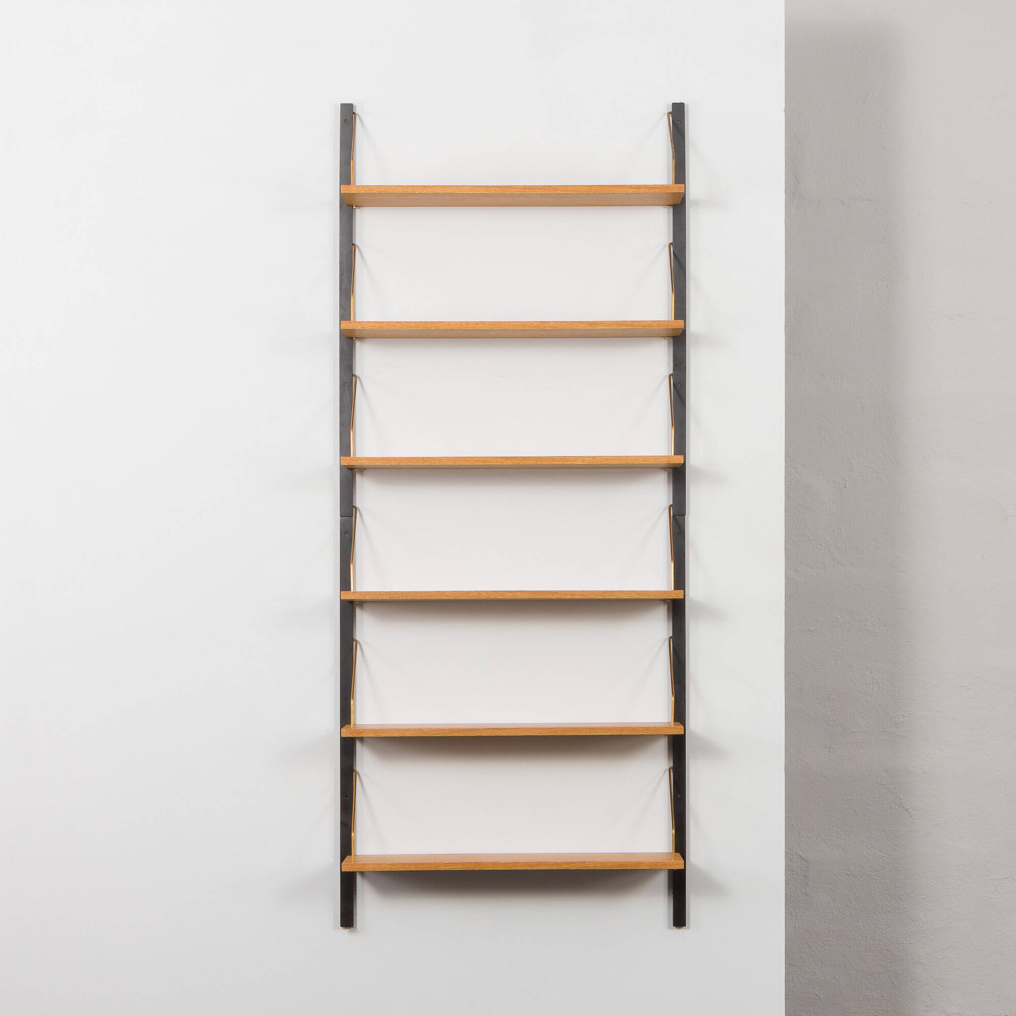 Set of six upcycled oak shelves in Poul Cadovius style.