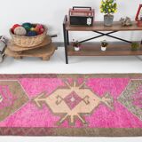 Pink Brown Vintage Runner Rug 94x299Cm