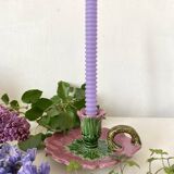 Bougeoir ancien en barbotine figurant une fleur