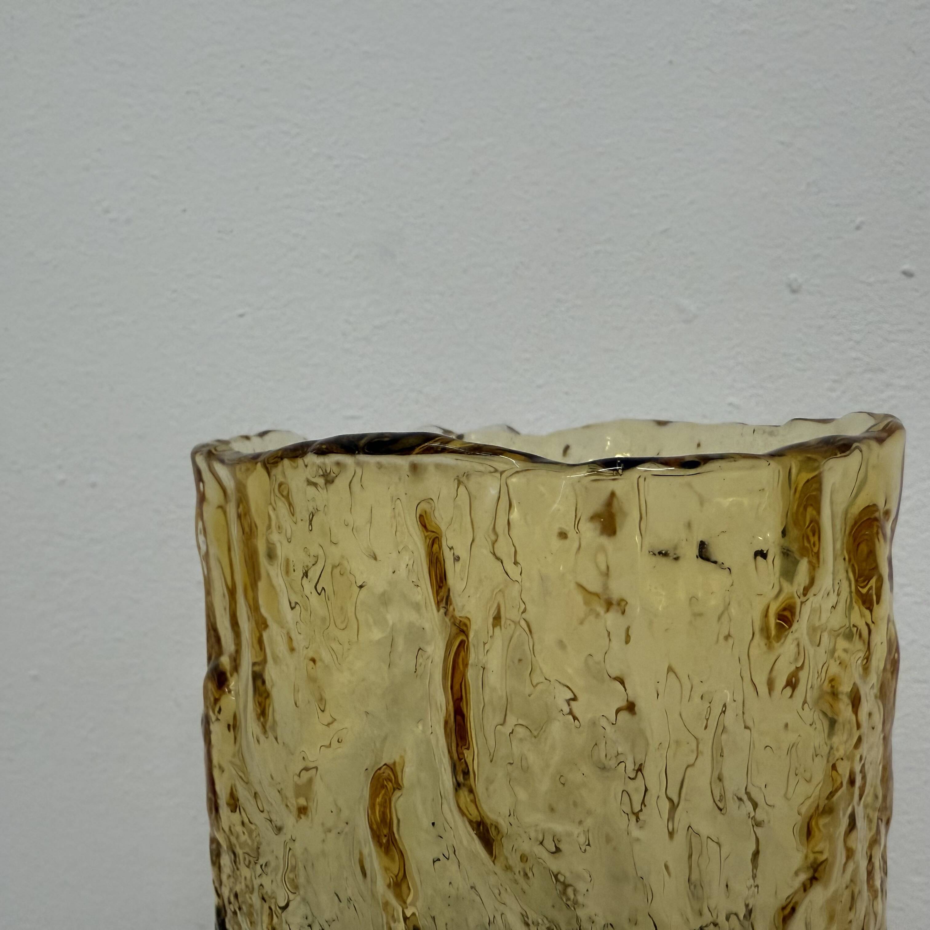 Vintage bark glass vase yellow and green , 1970’s