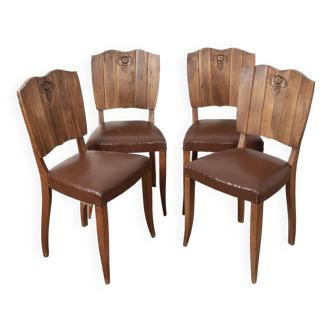 Set of 4 Art Deco chairs in carved wood