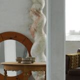 Large round wall mirror in solid pine by Glasmäster Markaryd, Sweden, 1960s.