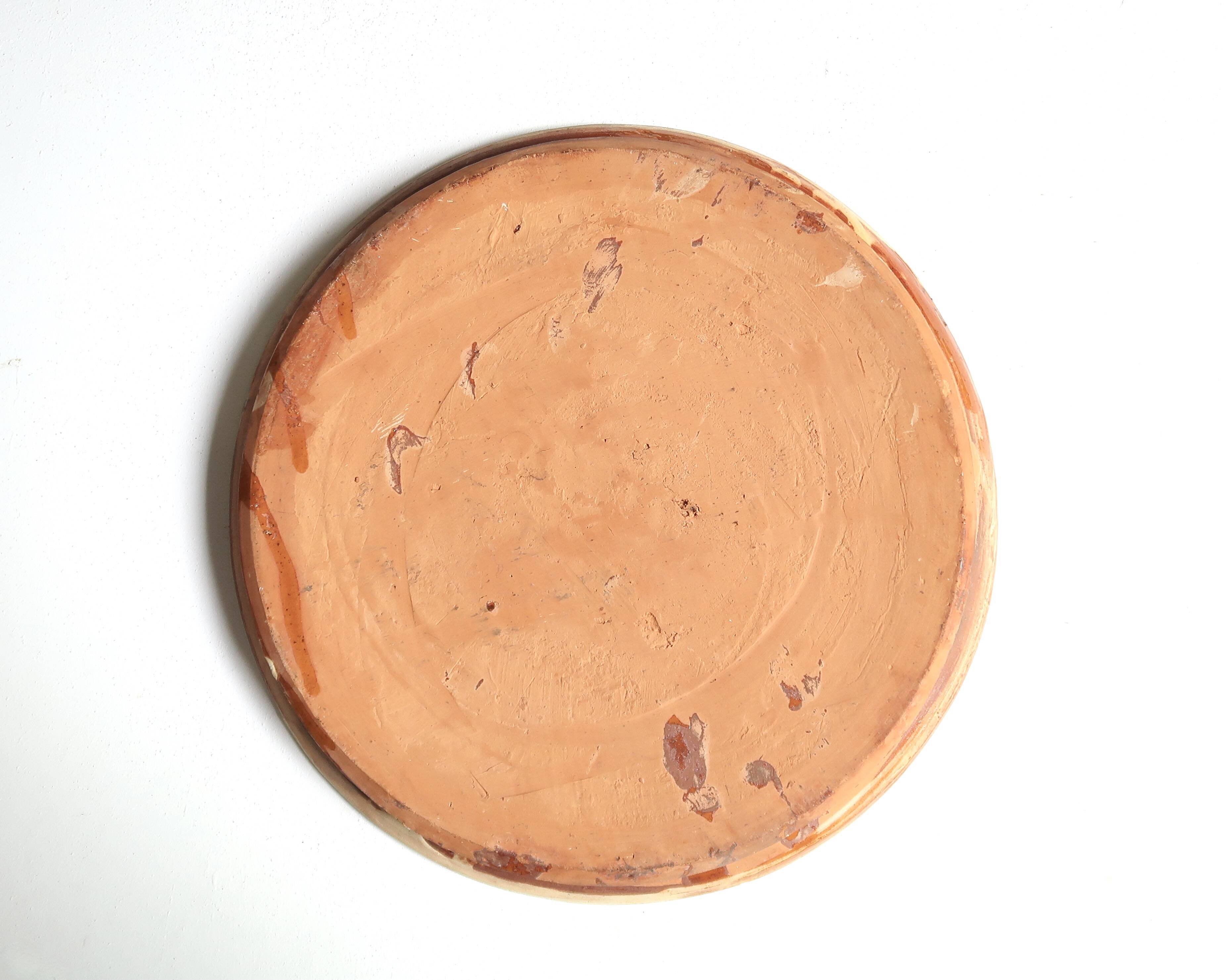 Red Provençal earthenware plate, sun decoration, Folk Art