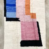 Moroccan Berber carpet boujaad ecru with colorful flat areas 390x292cm