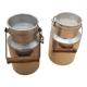 Old aluminum milk jars, wooden handle, lot of 2