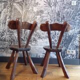 Table basse et deux chaises brutalistes bois massif