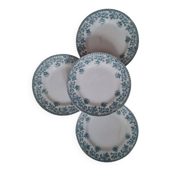 Lot de 4 assiettes anciennes en Terre de Fer de Saint-Amand, modèle ''Jane