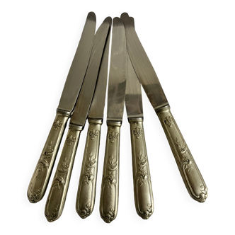 6 antique knives, silver plated metal