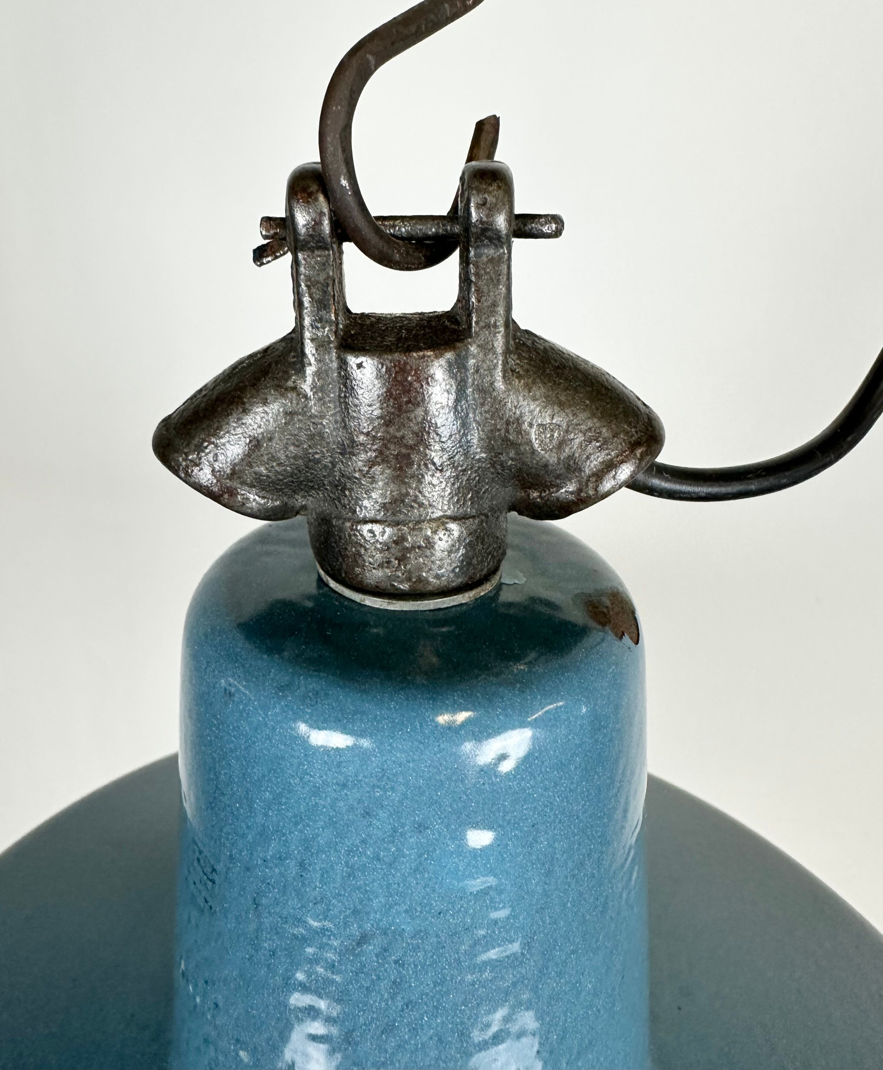 Industrial Blue Enamel Factory Lamp with Cast Iron Top, 1960s