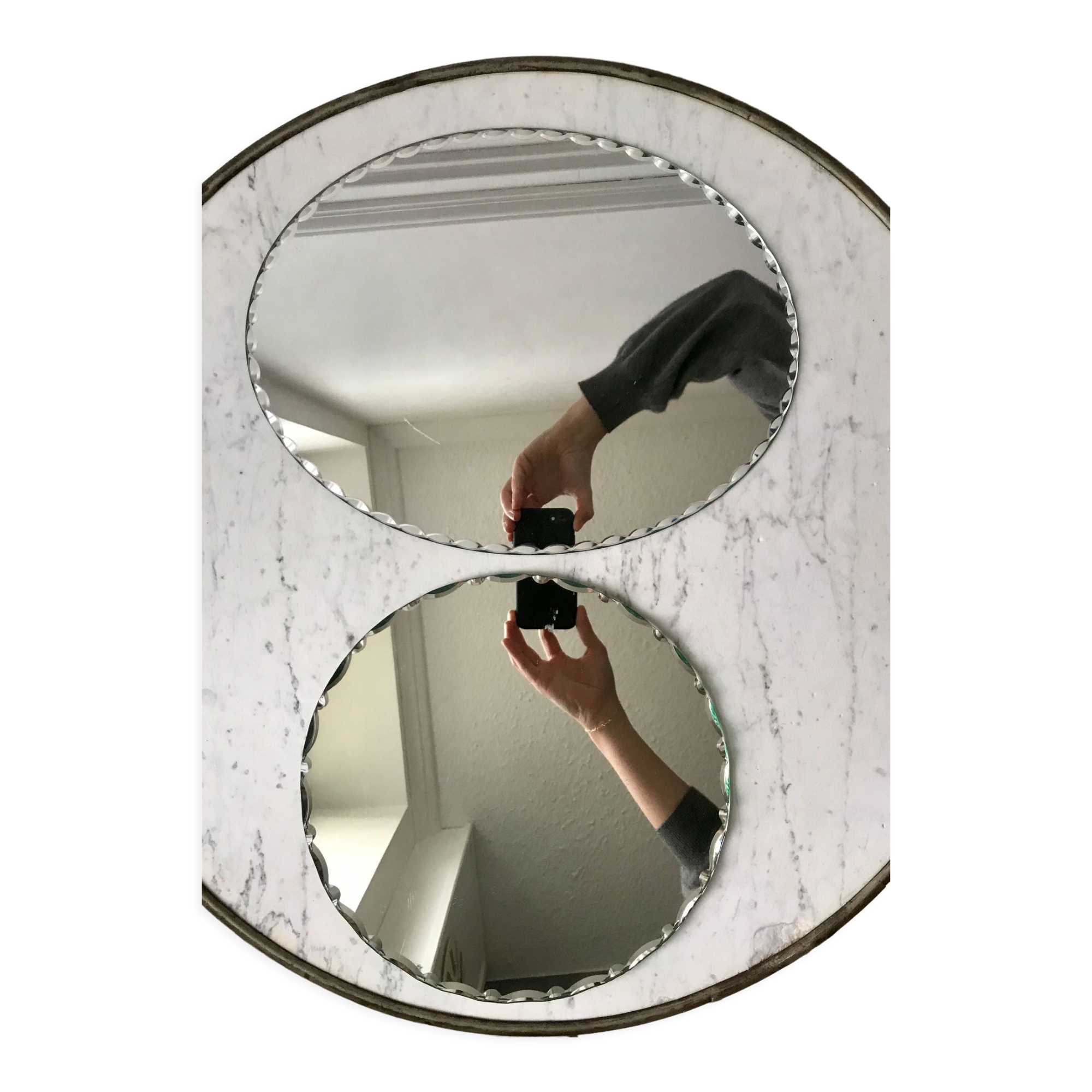 Duo of beveled mirror trays 50s