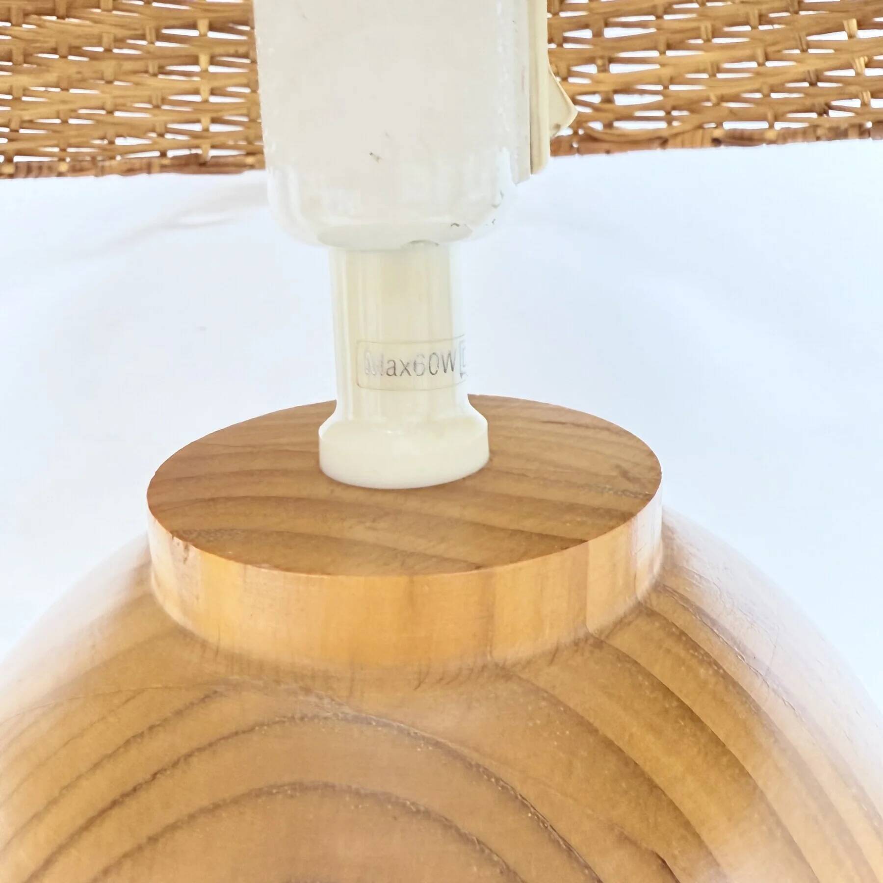 Vintage Ikea solid wooden table lamps with rattan shade, 1980s