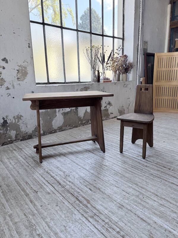 Ensemble chaise bureau brutaliste 1950