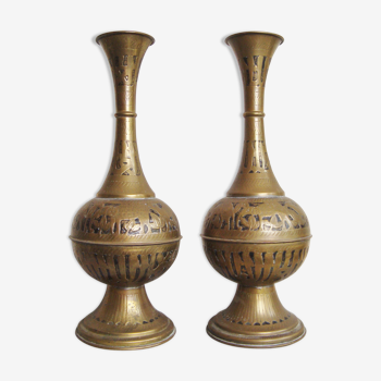 Pair of Egyptian brass vases