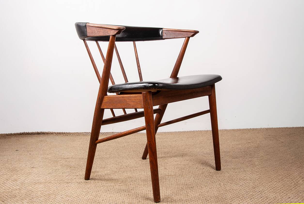Danish armchairs in teak and skai by Helge Sibast for Sibast 1955.