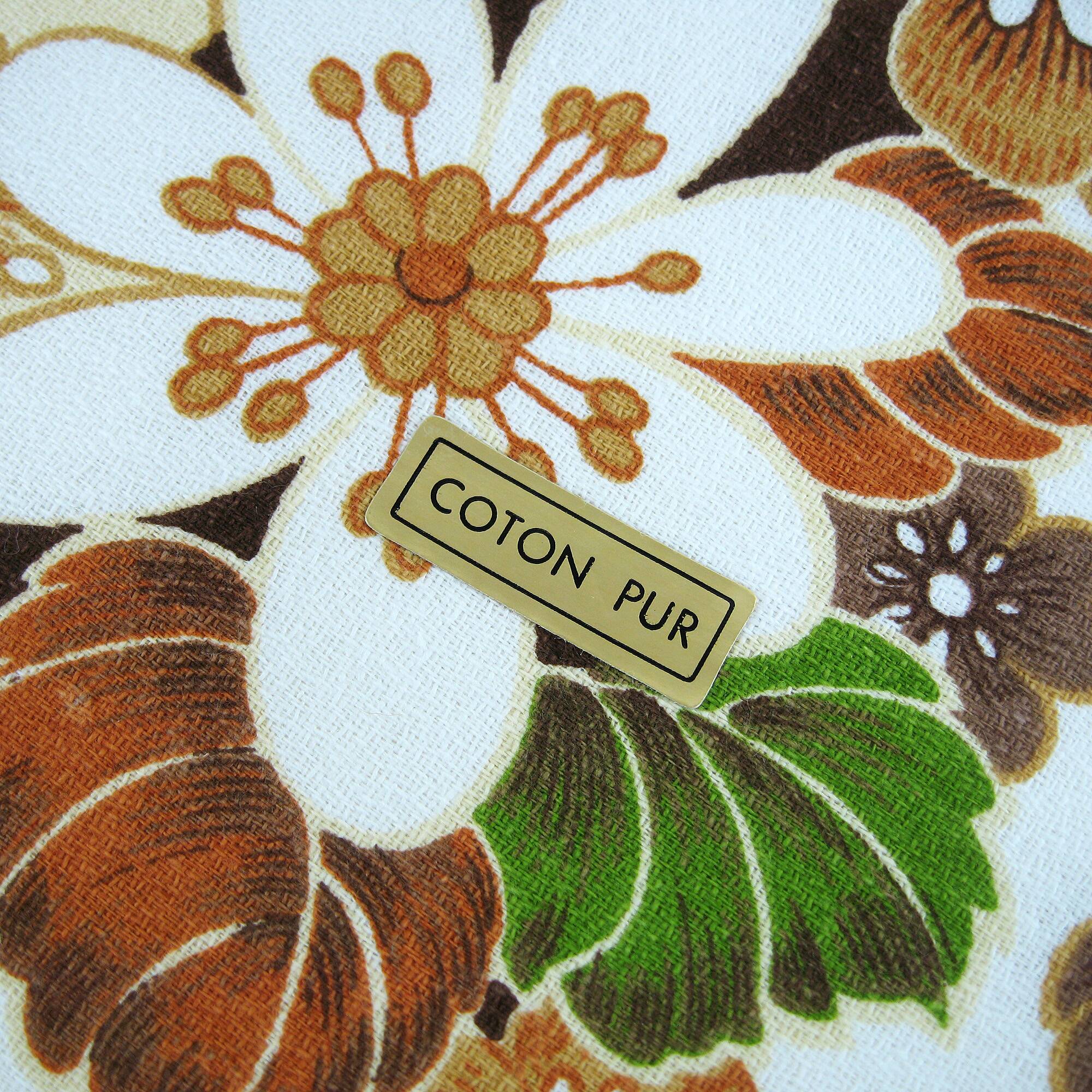6 cotton napkins - brown and green floral pattern - Gévéor France - vintage 70s