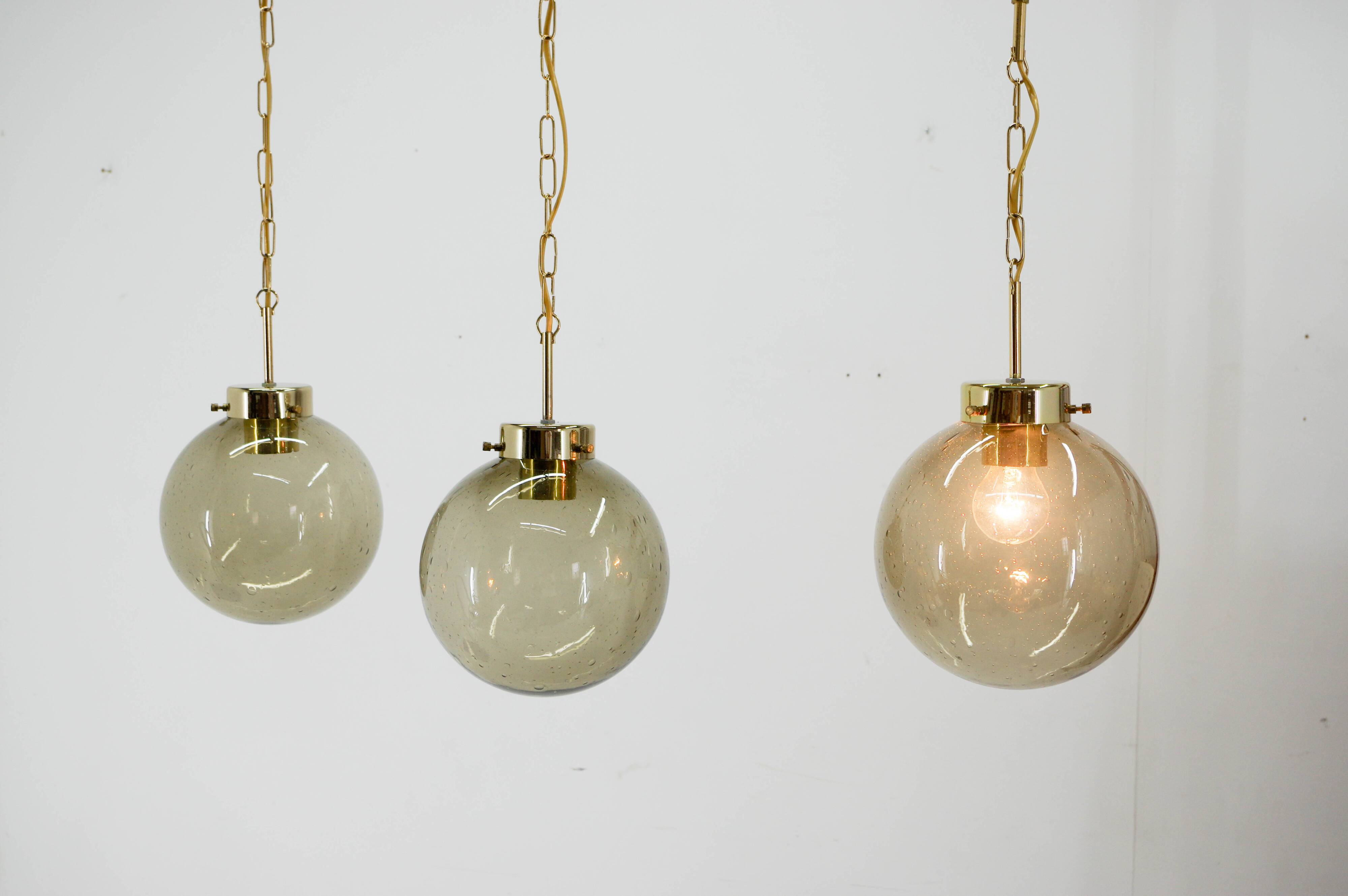 Set of Three Glass Pendants by Kamenicky Senov, 1970s