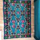 Bohemian blue handwoven carpet with roses made in Romania