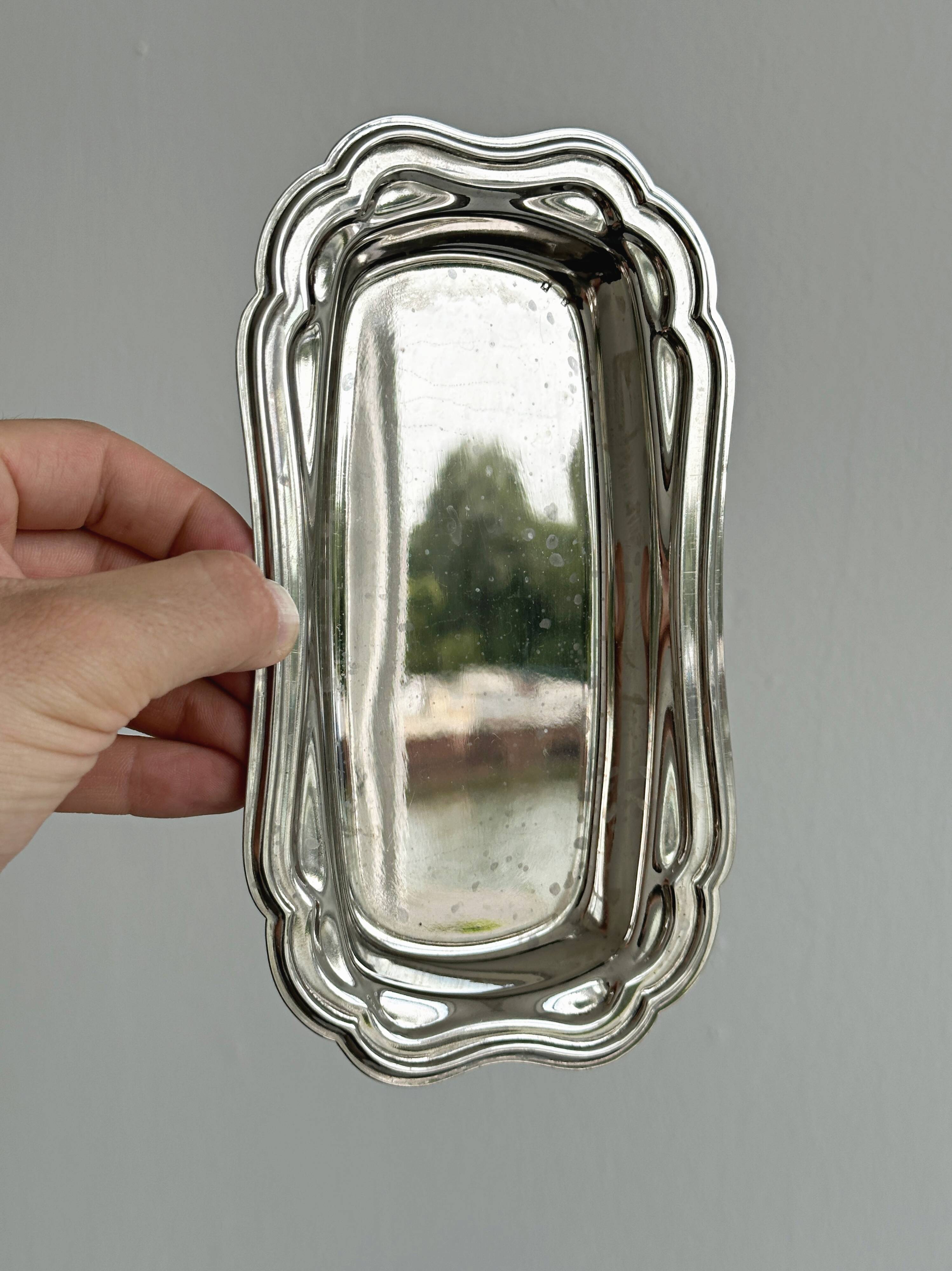 Antique silver-plated stainless steel butter dish