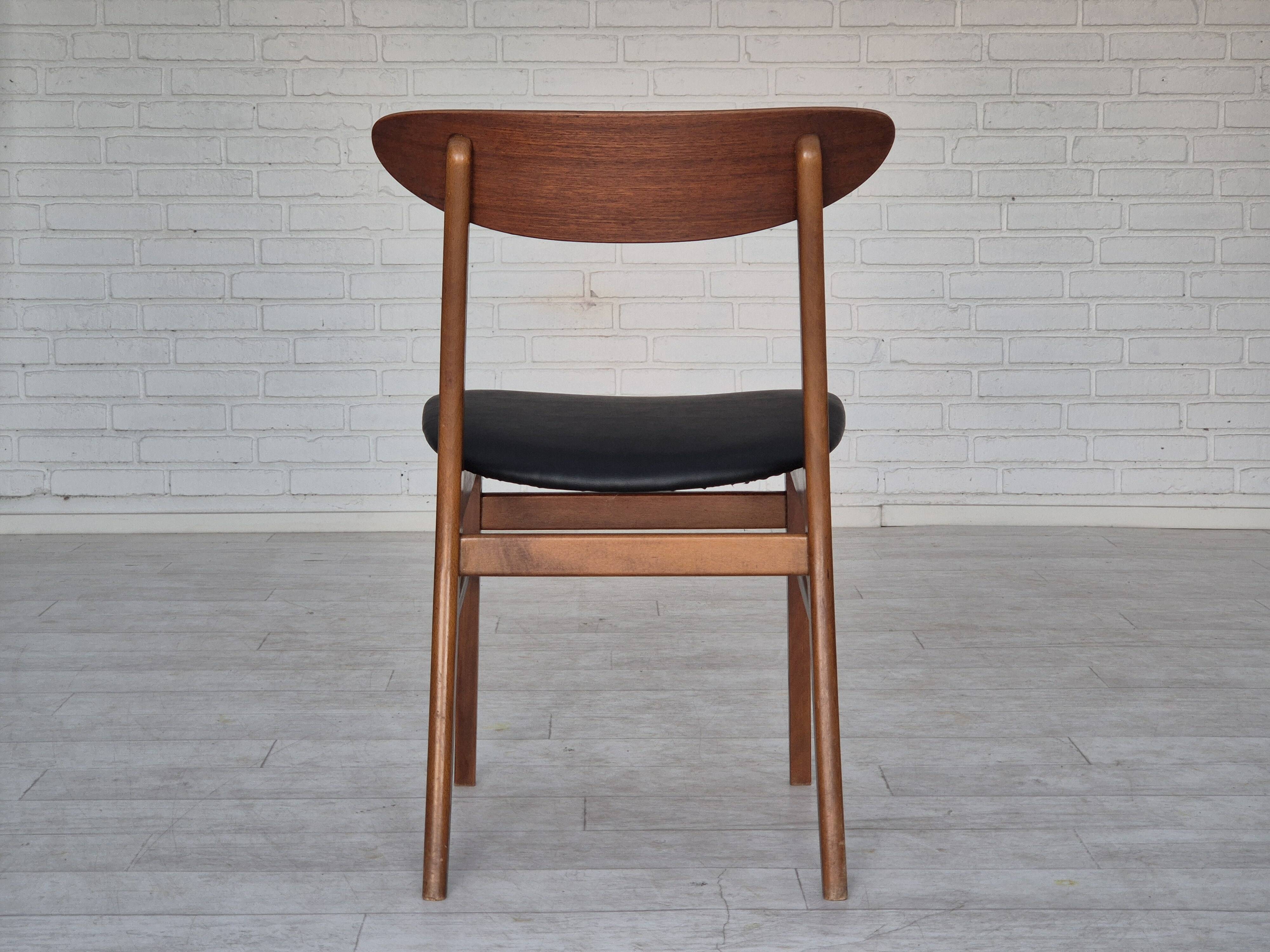 1960s, set of 4 Danish dining chairs by Farstrup, bent teak wood, reupholstered.