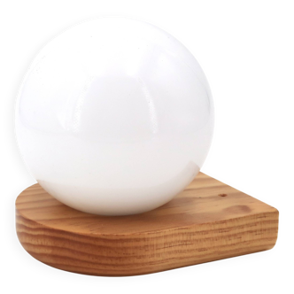 Wall light in pine wood with opaque white glass globe, 1980s