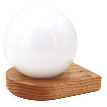 Applique en bois de pin et globe en verre blanc opaque, années 80