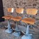 Set of 3 industrial swivel workshop chairs – fixed height bar stools – mid-century factory seats