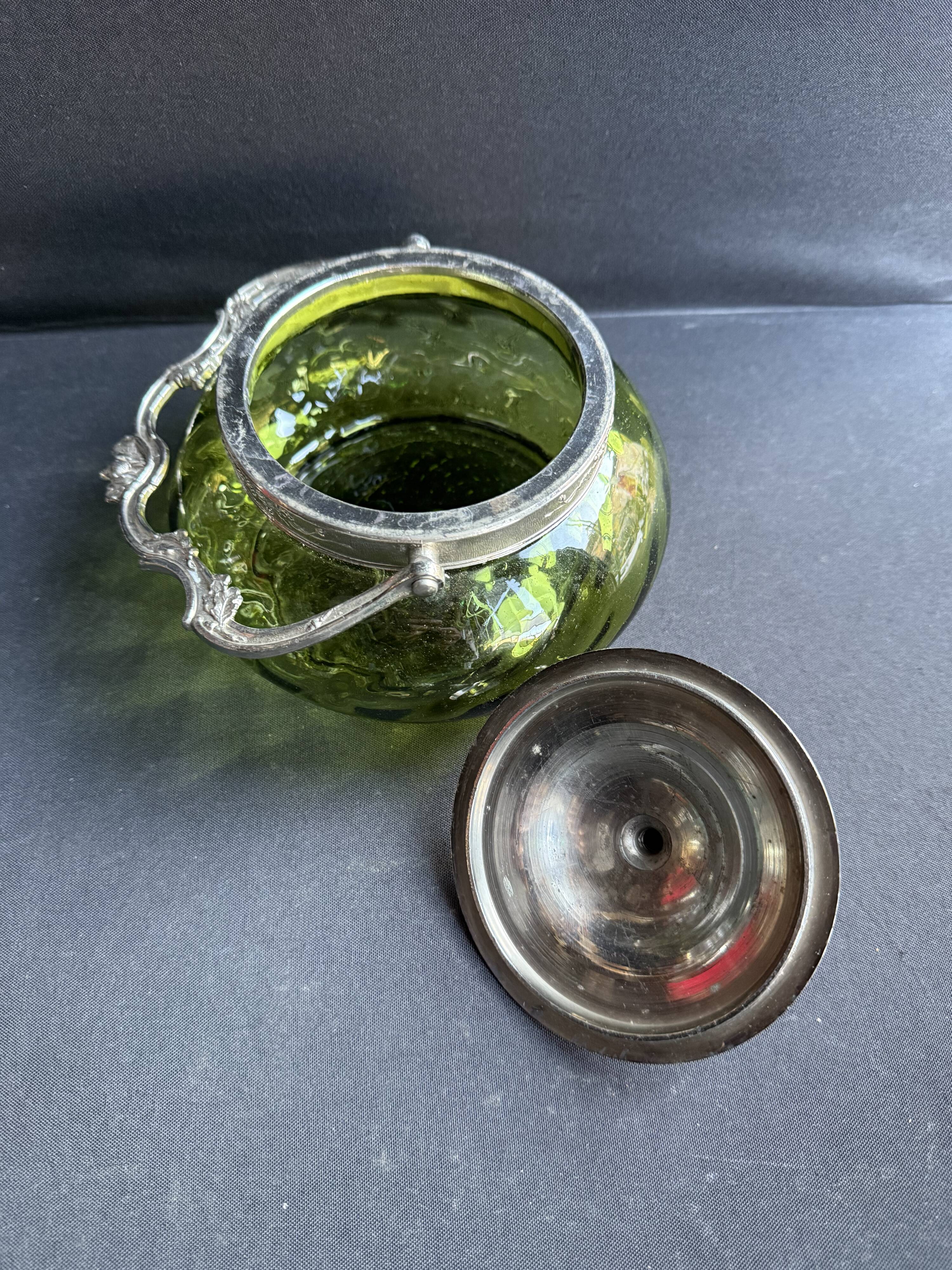 Absinthe green glass and silver metal biscuit maker