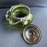 Biscuitier verre vert absinthe et métal argenté