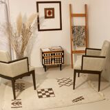 Pair of armchairs cube year 1960 fabric chiné beige restored. Sam SAM ref