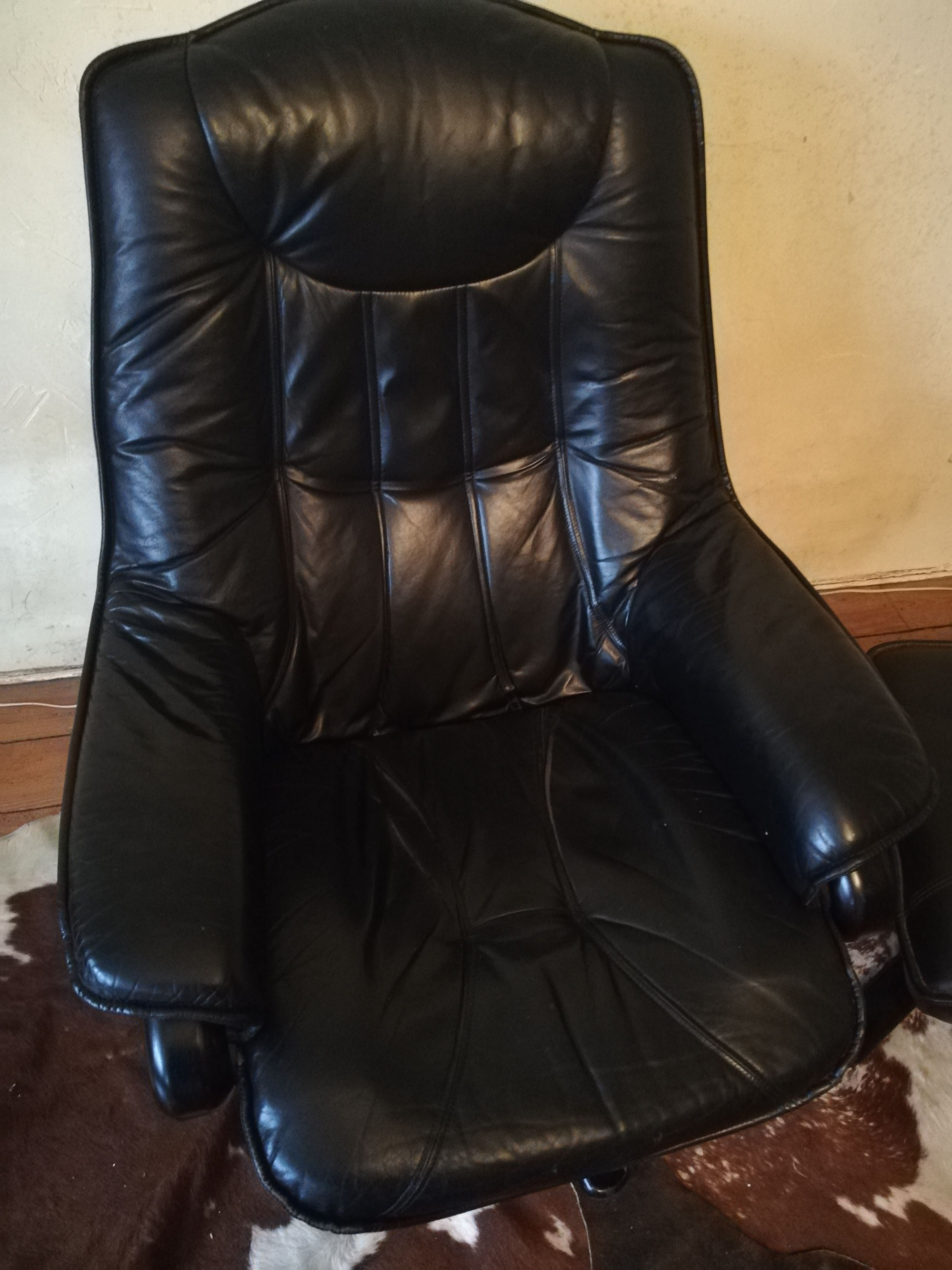 Vintage Danish leather armchair and ottoman