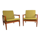 Pair of Danish Teak and fabric armchairs by Børge Jensen & Sønner 1960.