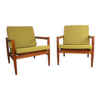 Paire de Fauteuils Danois en Teck et tissu par Børge Jensen & Sønner 1960.