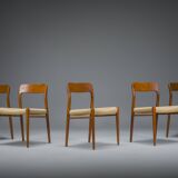 Danish Teak Mod. 77 Dining Chairs with Paper Cord by Niels O. Møller for JL Møllers, 1959, Set of