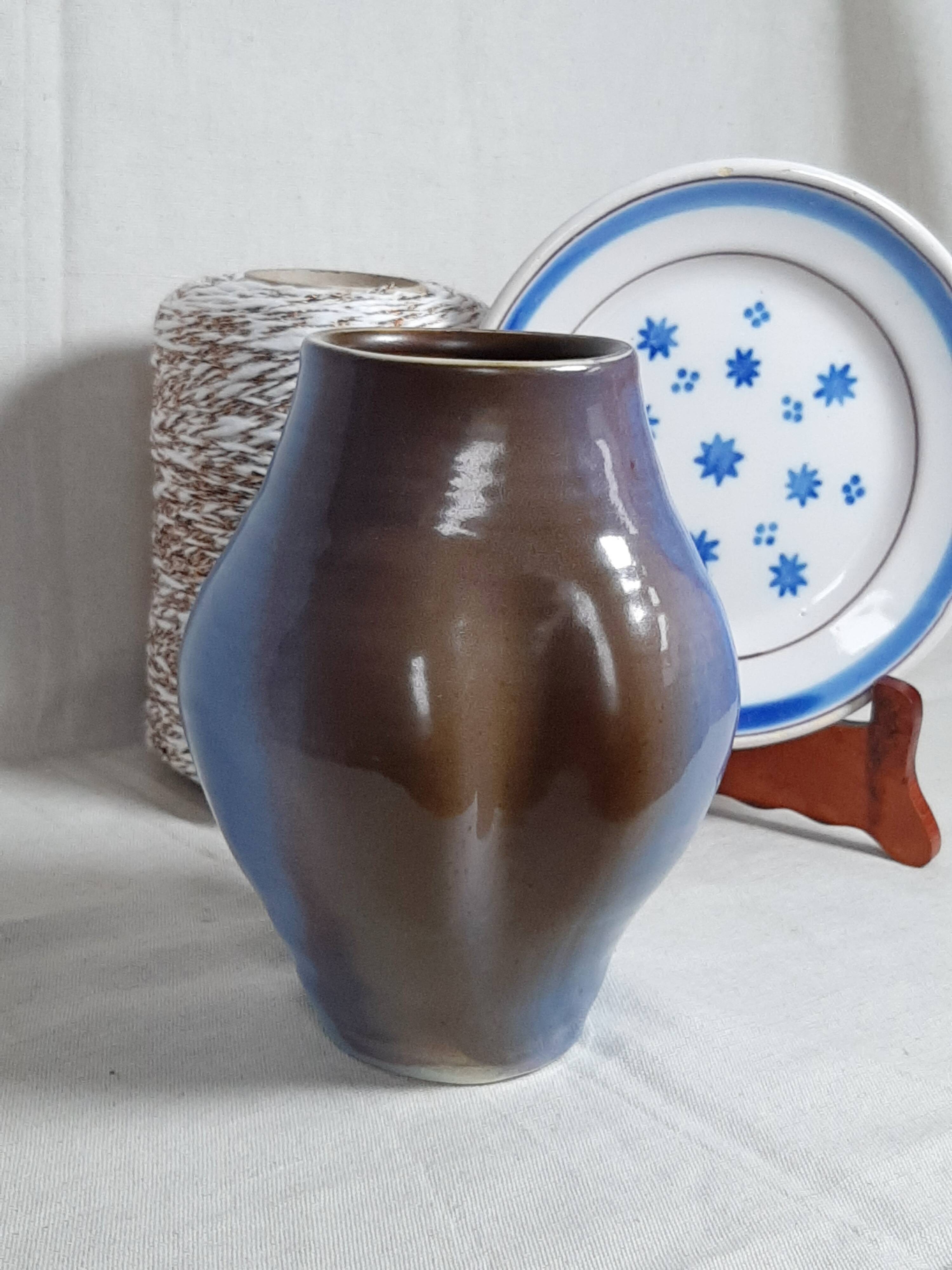 Blue and brown ceramic vase from the 1980s.