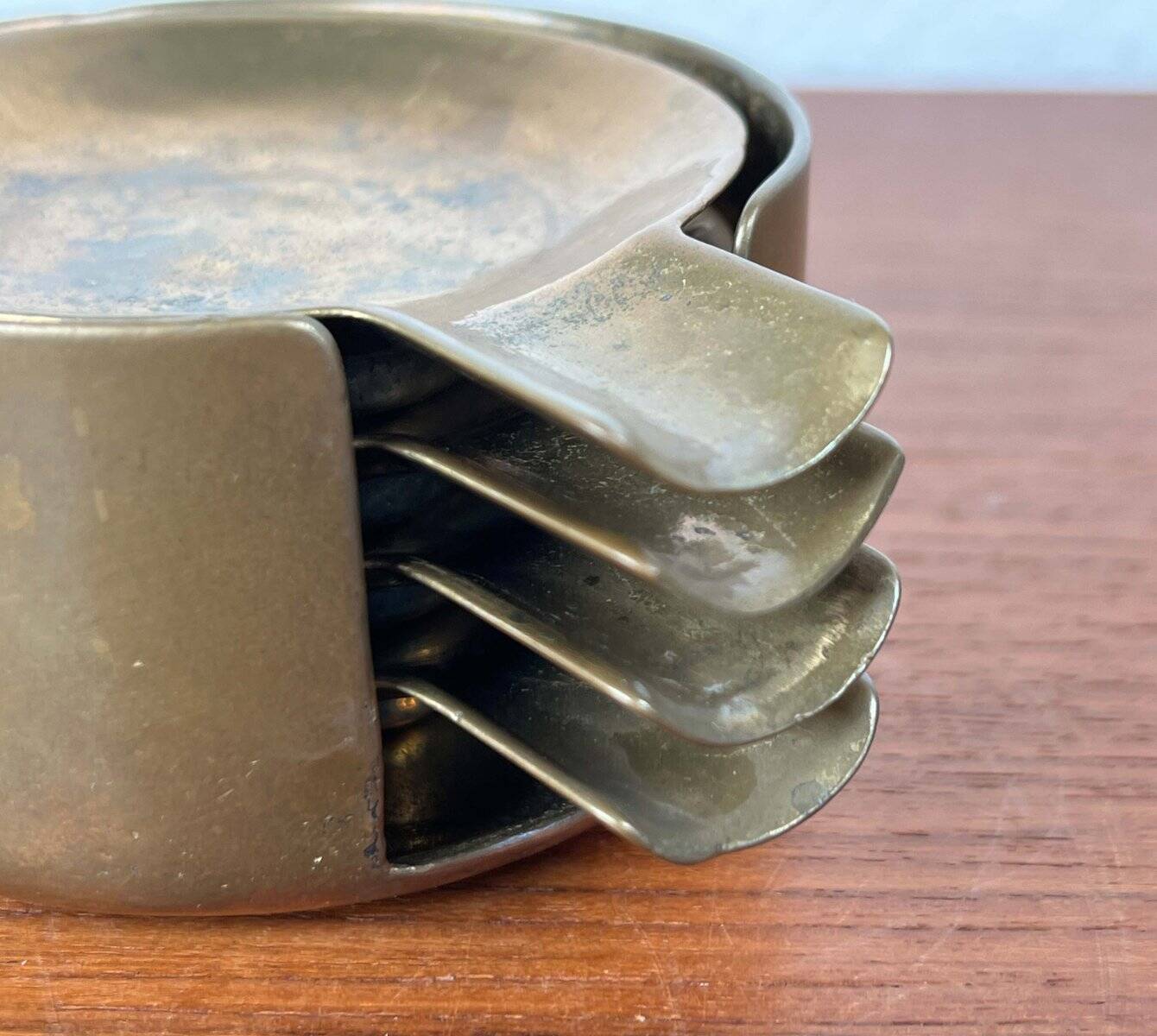 Stackable Austrian brass ashtrays in mid-century style, 1960, set of 5.