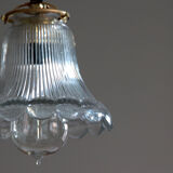 Suspension lampshade in old glass Cristallerie de Vallérysthal type Holophane workshop garage