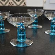 4 vintage blue footed champagne glasses