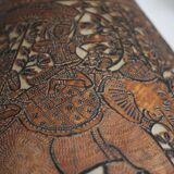 Liane and metal floor lamp with perforated leather shade featuring elephant patterns, lise.