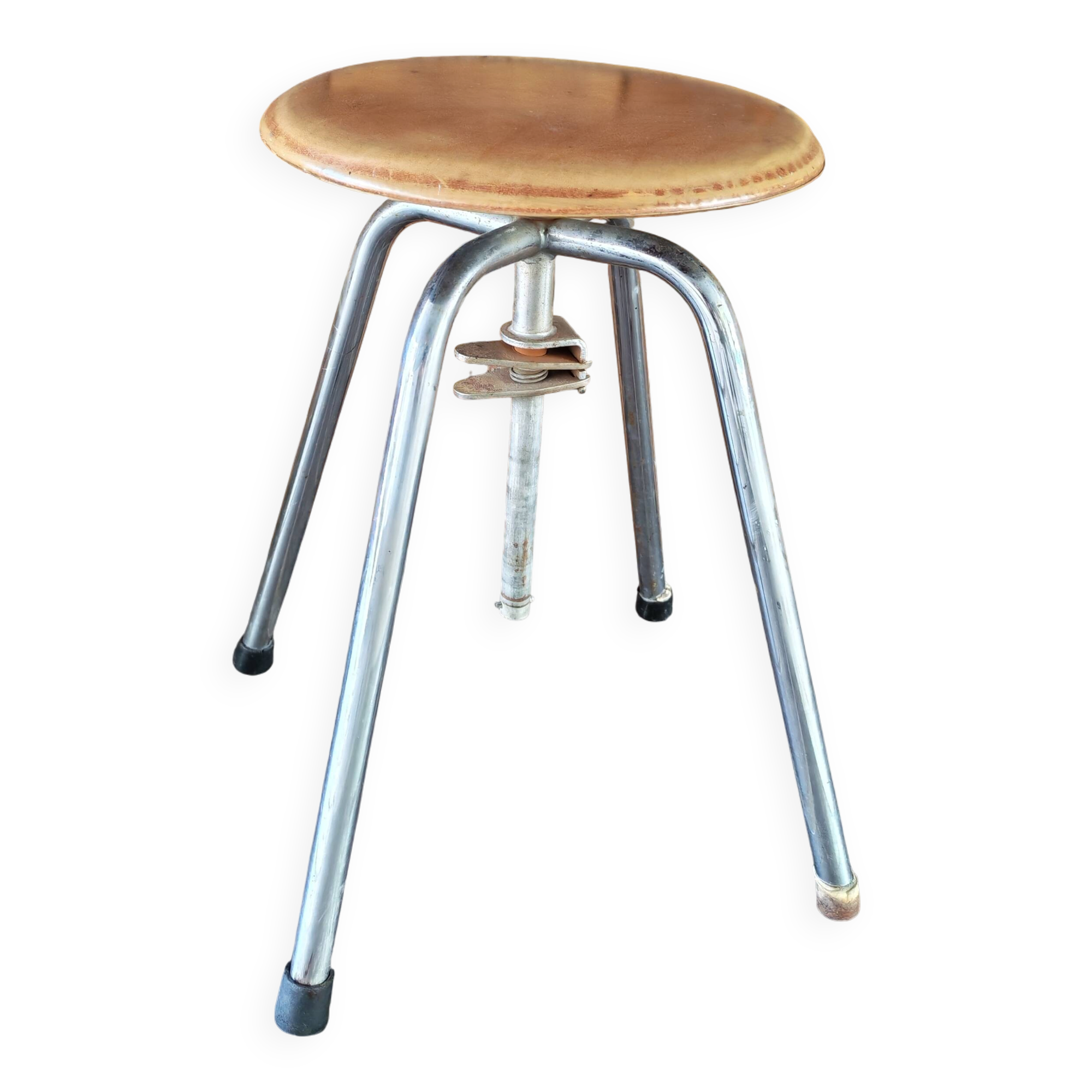 Industrial tripod stool with screw Jide Limoges 1950